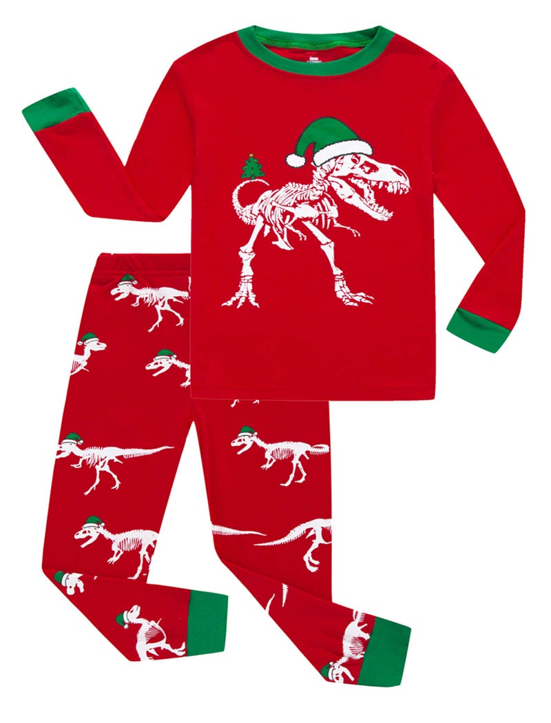 KikizYe Christmas Pajamas Little Boys Dinosaur Long Sleeve Cotton Pjs Cotton Toddler Xmas Sleepwears Size 2T - Image 1